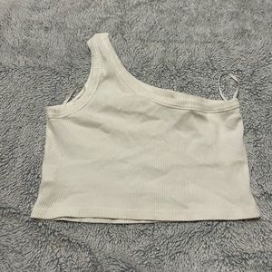 Large one shoulder white ribbed top, SHEIN